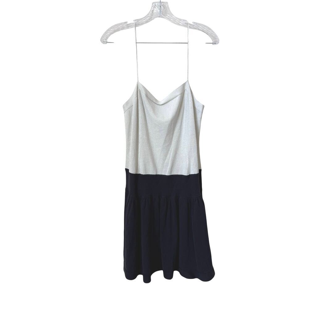 IISLI Silver Sparkle Black White Blue Spaghetti Strap Swing Dress Size Medium